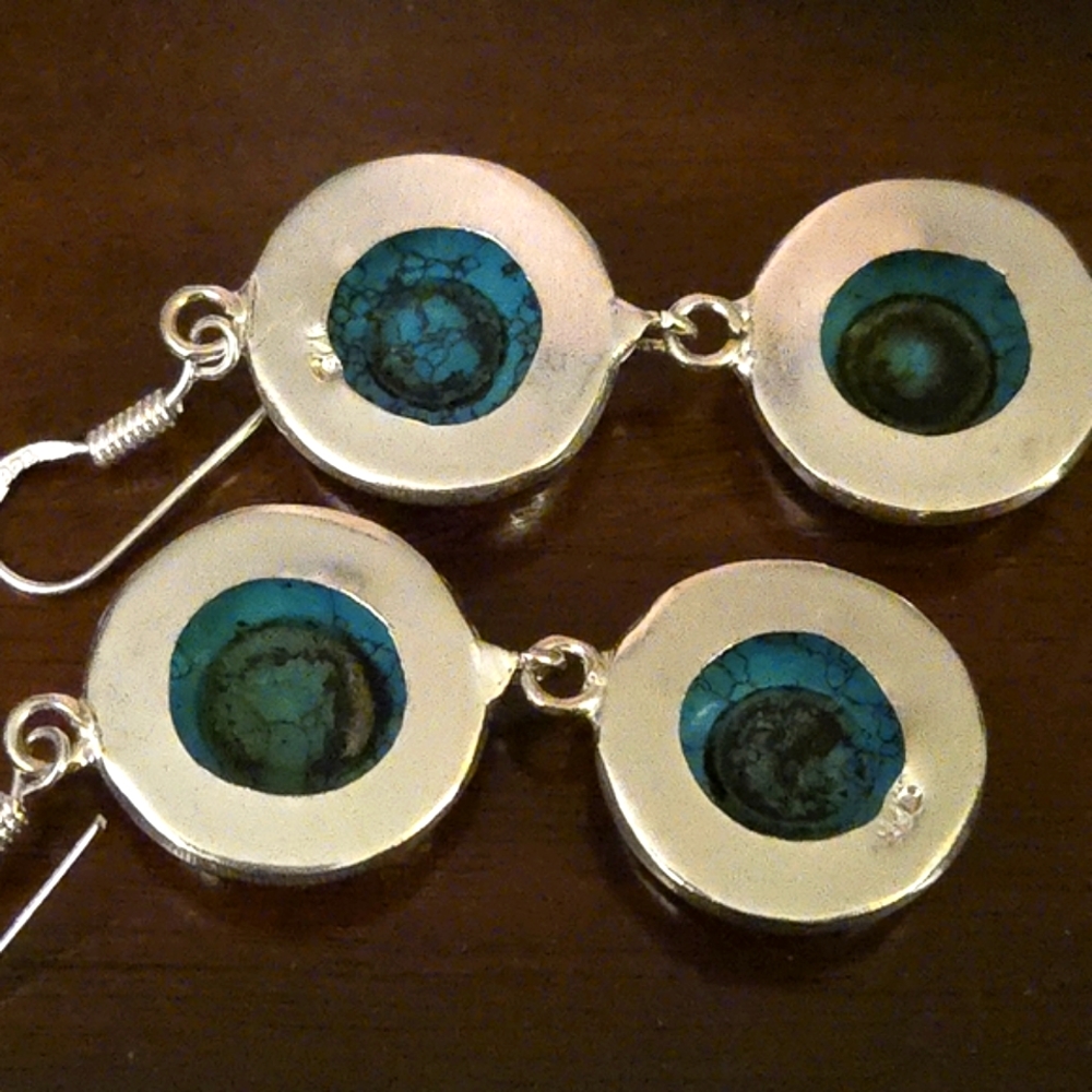 Turquoise Silver Dangle Earrings - Picture 3 of 8